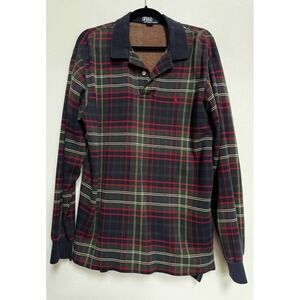 Vtg POLO RALPH LAUREN‎ Tartan Rugby Shirt Preppy Classic Christmas Green Red
